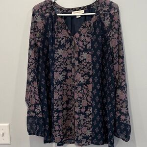 Coldwater Creek Dark Blue and Pink Patterned Blouse